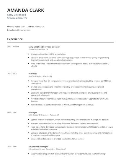 Early Childhood Services Director Resume