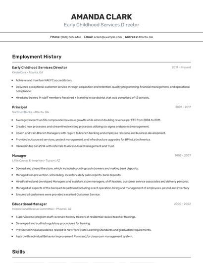 Early Childhood Services Director Resume