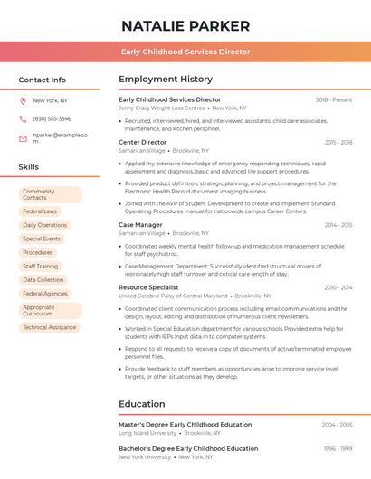 Early Childhood Services Director Resume