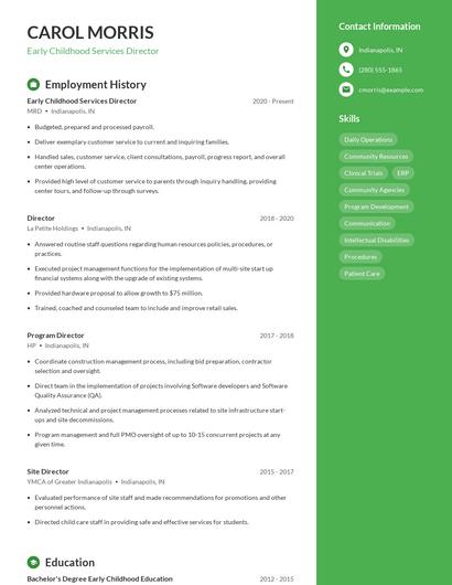 Early Childhood Services Director Resume