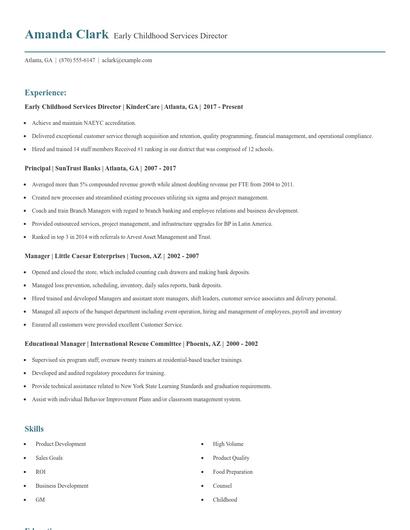 Early Childhood Services Director Resume
