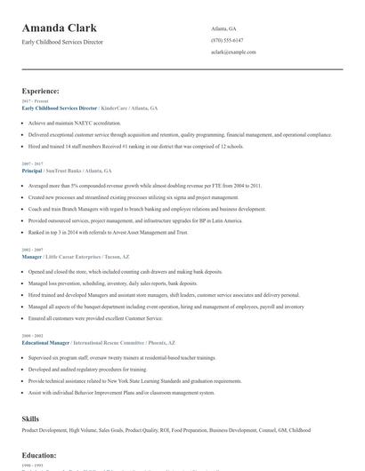 Early Childhood Services Director Resume