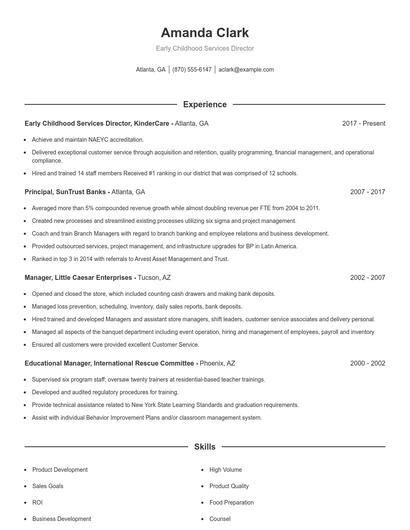 Early Childhood Services Director Resume