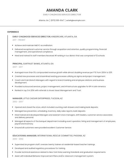 Early Childhood Services Director Resume