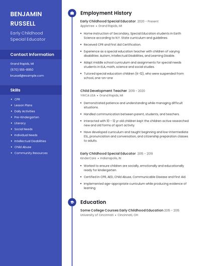 Early Childhood Special Educator Resume