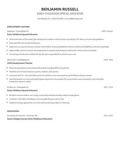 Early Childhood Special Educator Resume