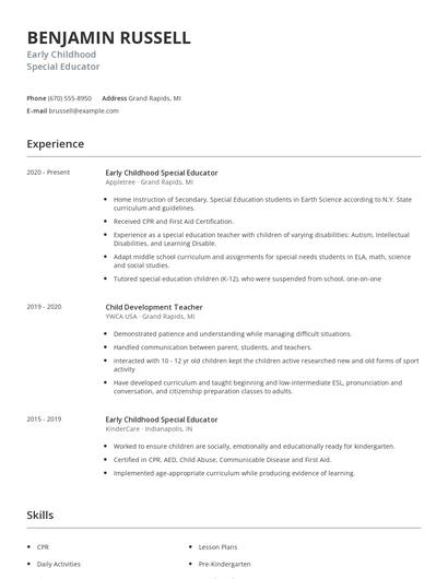 Early Childhood Special Educator Resume