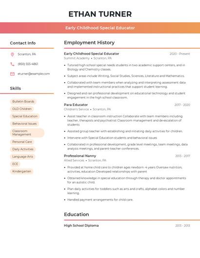 Early Childhood Special Educator Resume