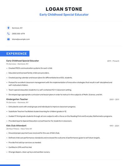 Early Childhood Special Educator Resume