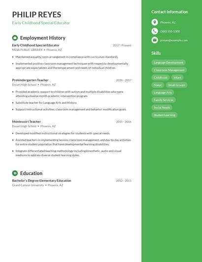 Early Childhood Special Educator Resume