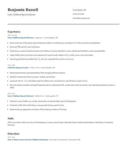 Early Childhood Special Educator Resume