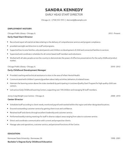 Early Head Start Director Resume