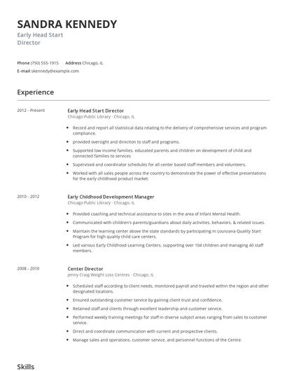 Early Head Start Director Resume
