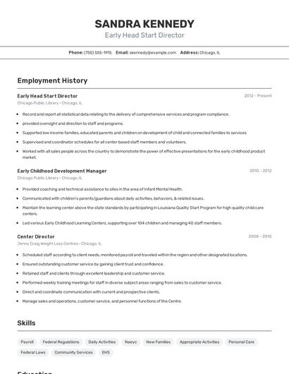 Early Head Start Director Resume