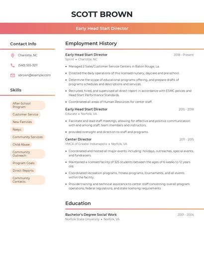 Early Head Start Director Resume