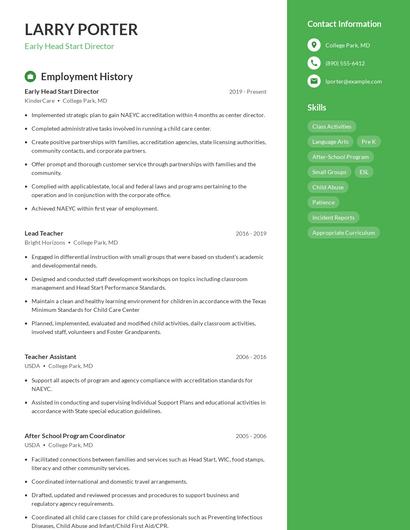 Early Head Start Director Resume