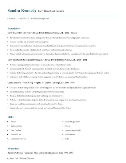 Early Head Start Director Resume