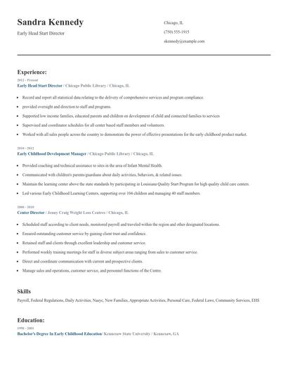 Early Head Start Director Resume