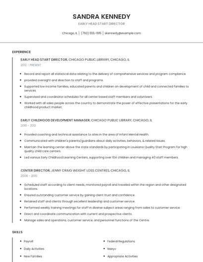 Early Head Start Director Resume