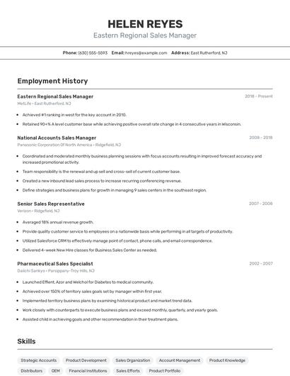 Eastern Regional Sales Manager Resume