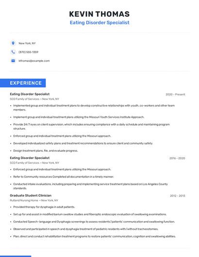 Eating Disorder Specialist Resume