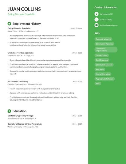 Eating Disorder Specialist Resume