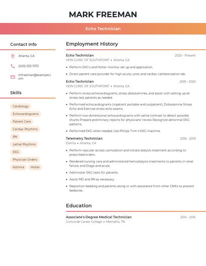 Echo Technician Resume