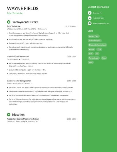 Echo Technician Resume