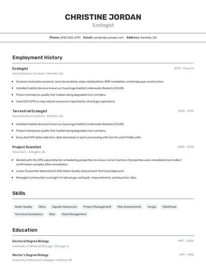 Ecologist Resume