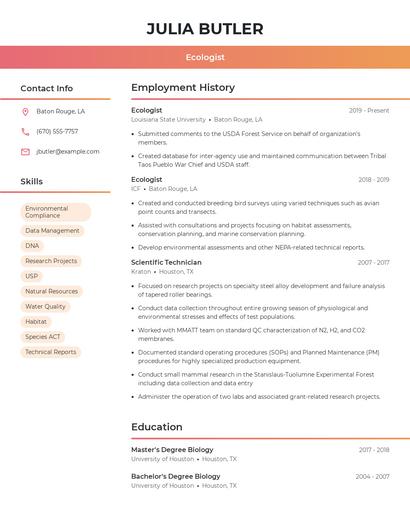 Ecologist Resume