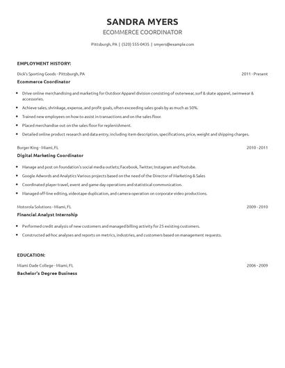 Ecommerce Coordinator Resume