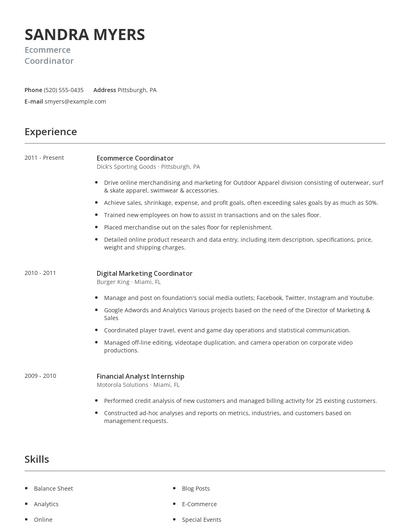 Ecommerce Coordinator Resume