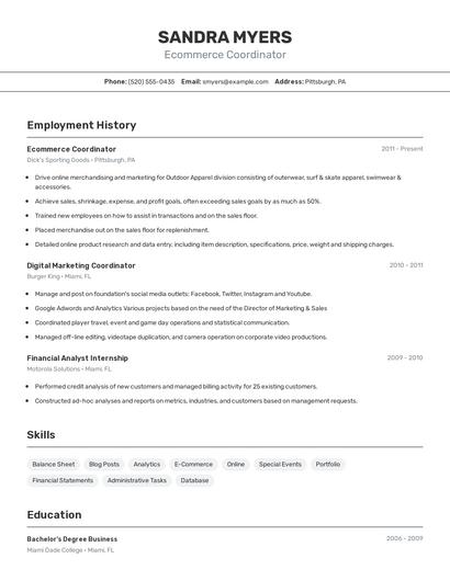 Ecommerce Coordinator Resume