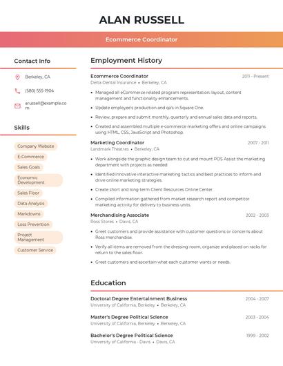 Ecommerce Coordinator Resume