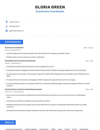 Ecommerce Coordinator Resume