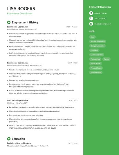 Ecommerce Coordinator Resume