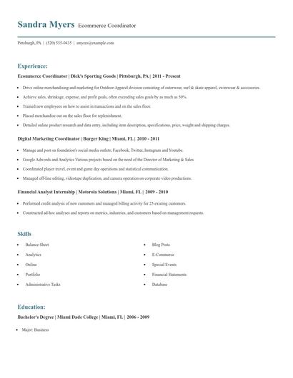 Ecommerce Coordinator Resume