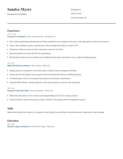 Ecommerce Coordinator Resume