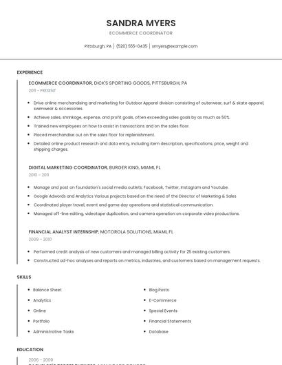 Ecommerce Coordinator Resume
