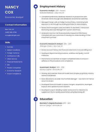 Economic Analyst Resume