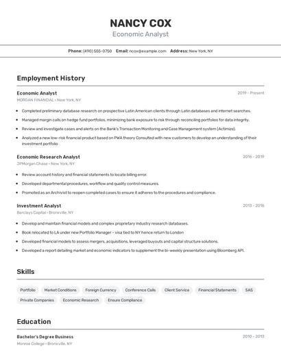 Economic Analyst Resume