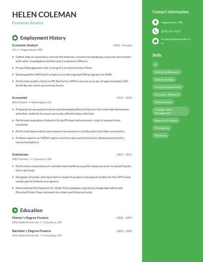 Economic Analyst Resume