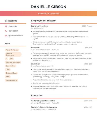 Economic Consultant Resume