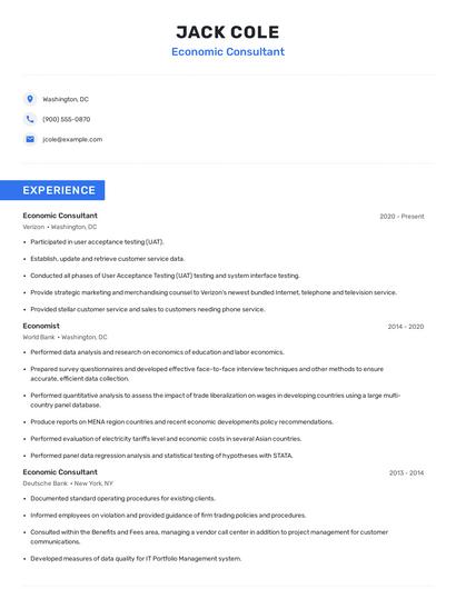 Economic Consultant Resume