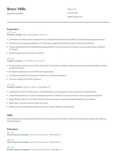 Economic Consultant Resume