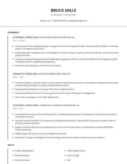 Economic Consultant Resume
