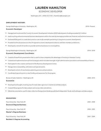 Economic Developer Resume