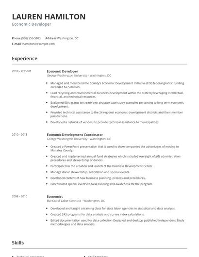 Economic Developer Resume