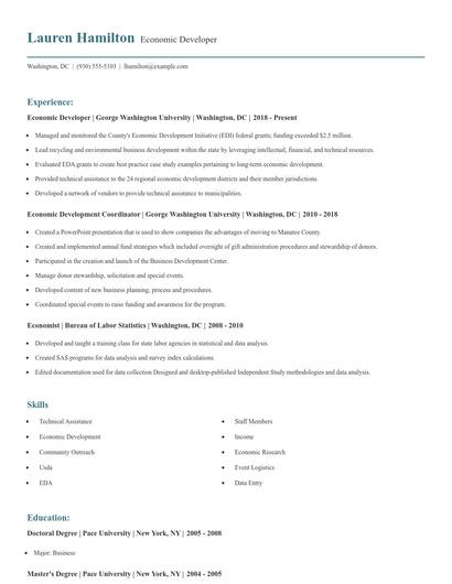 Economic Developer Resume