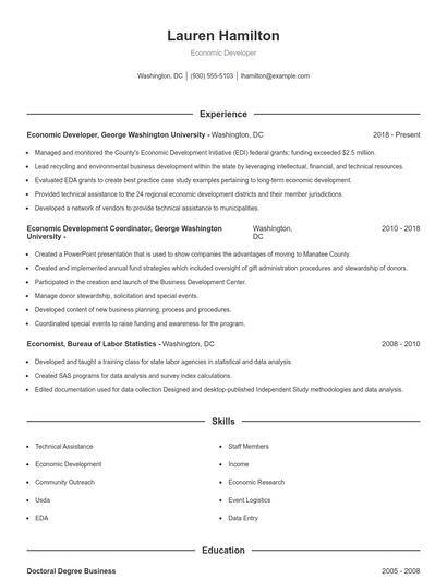 Economic Developer Resume